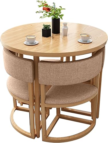 Vista 9 de Mesa de cocina y sillas para 4, juego de mesa redonda de comedor para 4, mesa de negociación de conferencias pequeñas, 1 mesa y 4 sillas, mesas