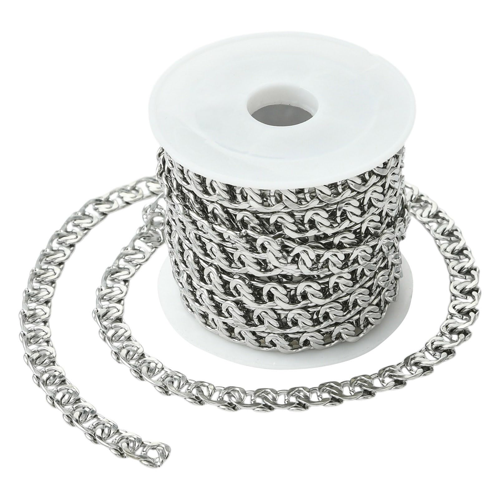 Stiesy 8.2FT/2.5M 304 Stainless Steel Jewelry Chain Unwelded Cuban Chains Roll Bulk for Men Jewelry Making Handbag Chain Craft 8x6x2mm