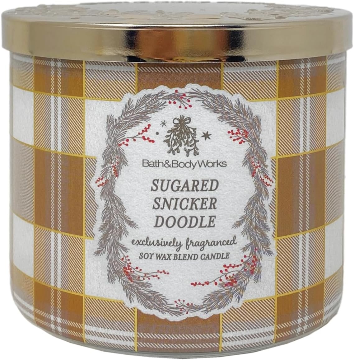 Bath & Body Works Sugared Snickerdoodle 2 Piece 3-Wick Scented Candle Set with a Peach Gardenia Bar Soap