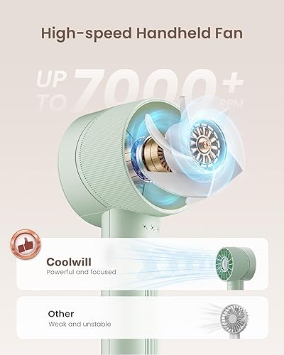 Miniatura 2 de Mini ventilador turbo portátil, ventilador personal de alta velocidad de 4 velocidades, artículos esenciales de viaje recargables para vacaciones,