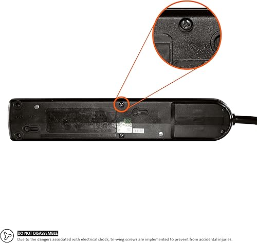 Miniatura 2 de Weltron Regleta de protección contra sobretensiones negra de 6 tomas, montaje en pared, 750 julios, cable largo de 20 pies
