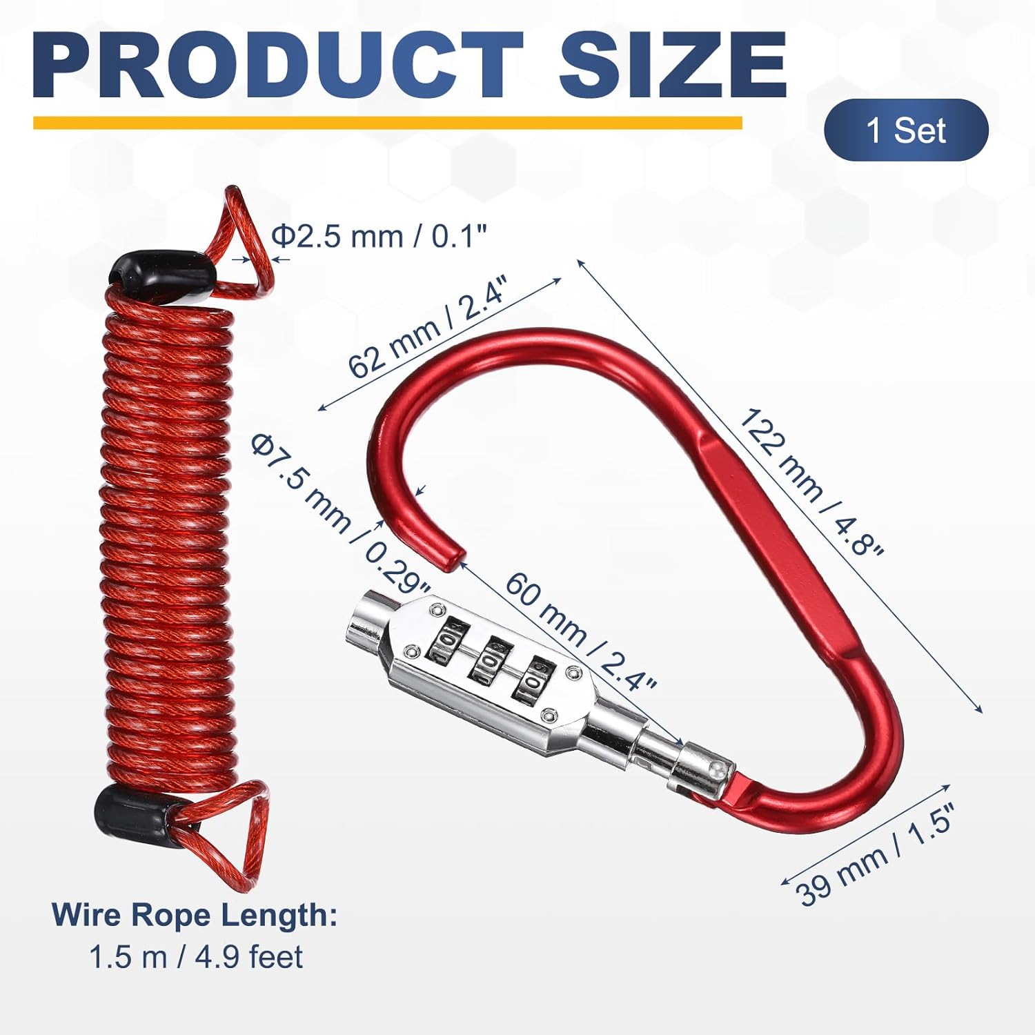 PATIKIL Security Steel Cable Lock, (4.9 Feet, Red), Double Loop Safety Wire Rope with 4.8" D-Shaped 3-Digit Code Combination Lock, Suit for - Bicycles/Motorcycle/Suitcase/Luggage