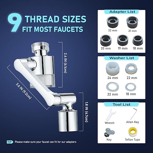 Miniatura 6 de ATQ Filtro de agua para grifo de fregadero, aireador, reduce el cloro giratorio de 1080, 2 modos de fijación de pulverización para cocinabañoniños