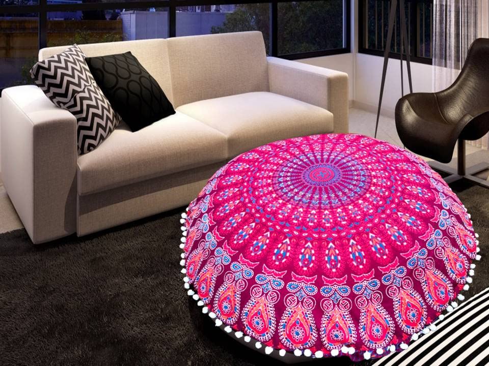 My Dream Carts 32 Inch Floor Pillow “Cover Only” Round Pouf Case Meditation Cushion Covers Living Room Boho Pillows Cushions Cases Bohemian Mandala