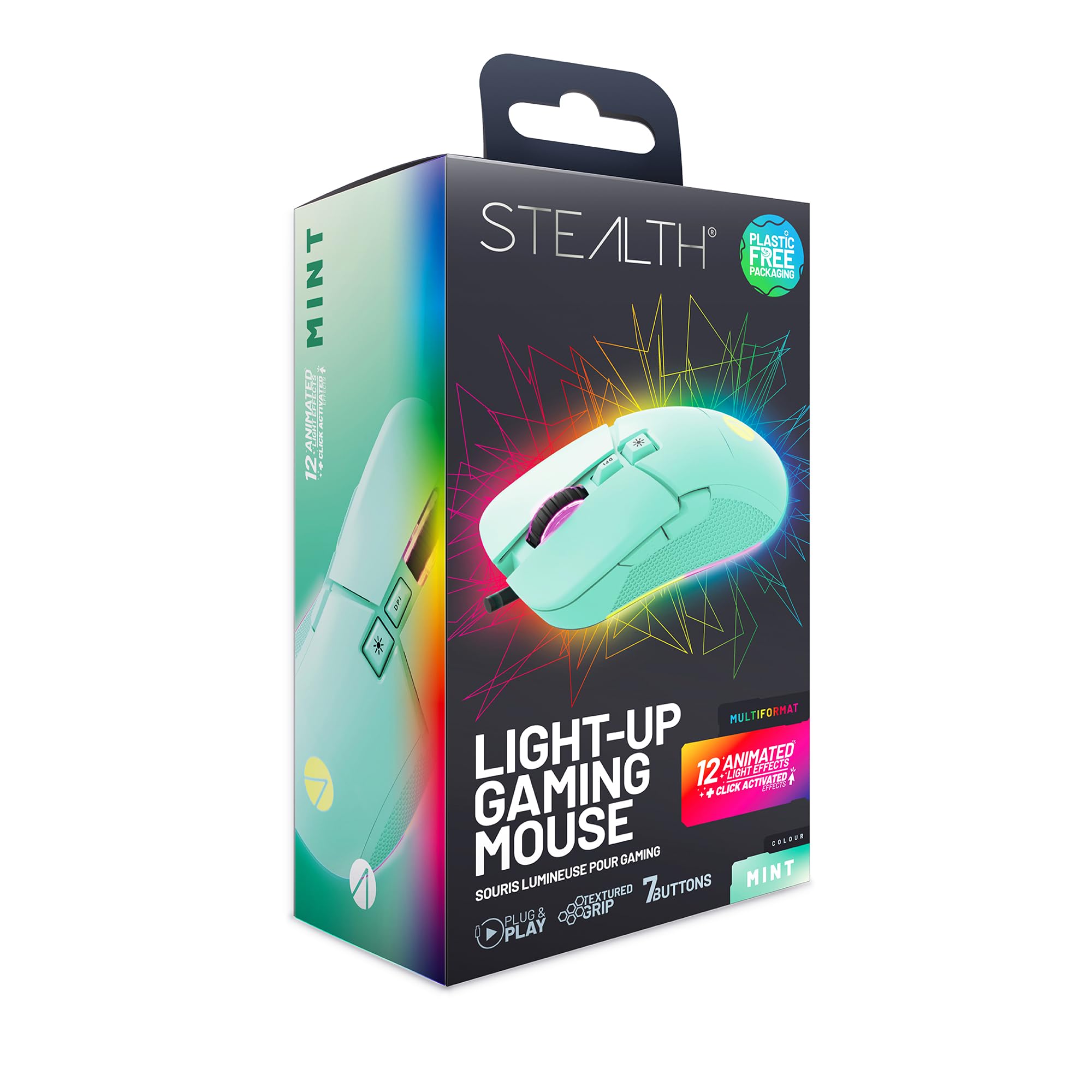 STEALTH Pastel Green LED Light-Up 7-Button Gaming Mouse - Comaptible with Gaming Consoles and PC