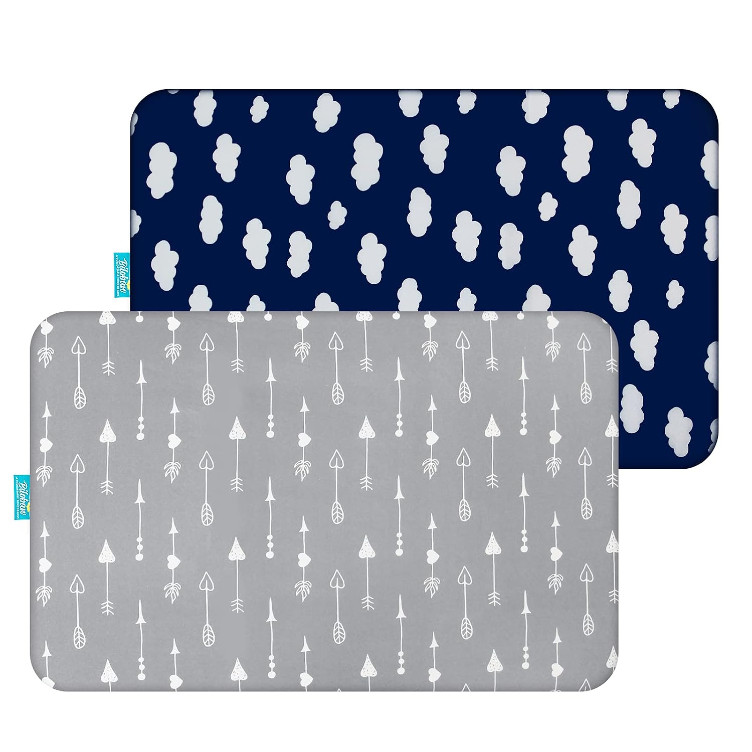 Pack and Play Sheet, 39 x 27in, 2 Pack, Gray Arrow/Navy Blue