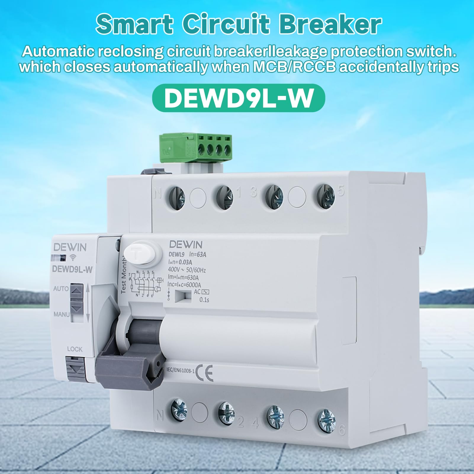 DEWIN Wlan FI Schutzschalter Dreipolig, FI Schalter mit Wiedereinschaltgerät Schließen und Öffnen Können über App im Automatischen Modus Gesteuert Werden 4P 63A 30mA AC 400V