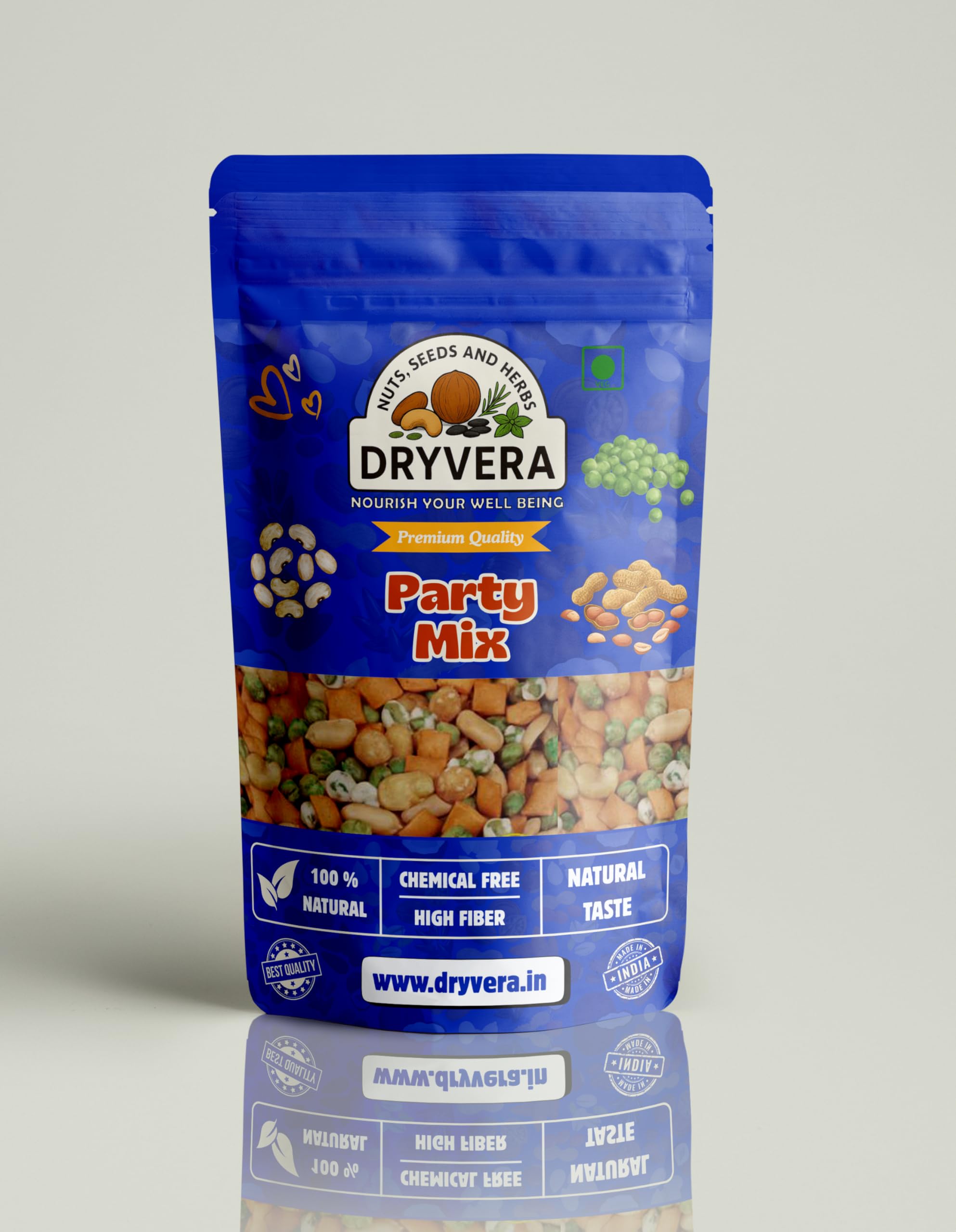 Dryvera Premium Party Mix, Natural Roasted Nuts and Green Peas Snack, Chemical-Free, High Fibre,Perfect Snack for Any Event-image-30