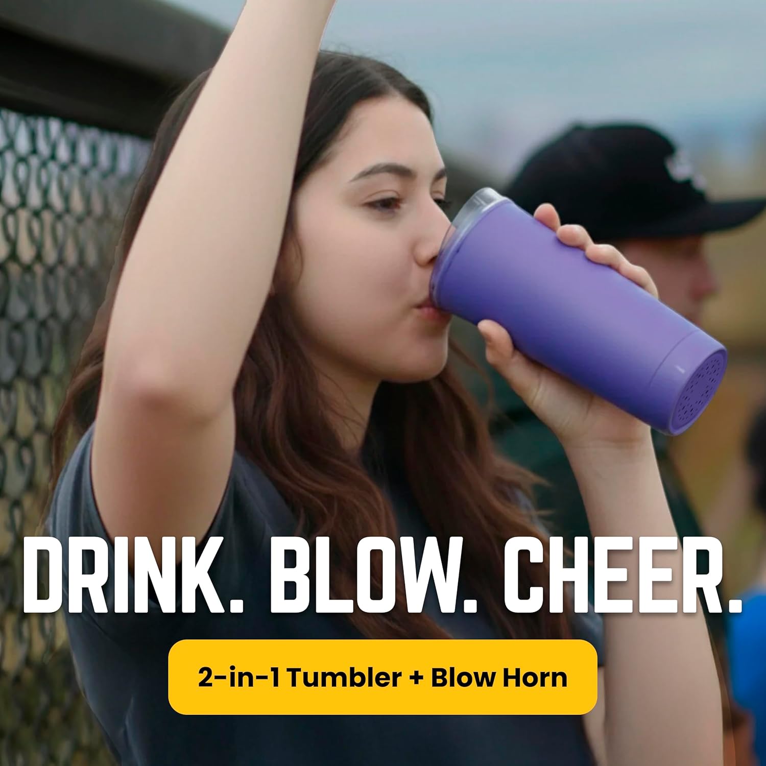 The LoudCup Blow Horn Tumbler, Cheer & Sip 2-in-1 Reusable Water Bottle with Built-In Horn for Sports Games, Tailgates, Parties & Events, BPA-Free