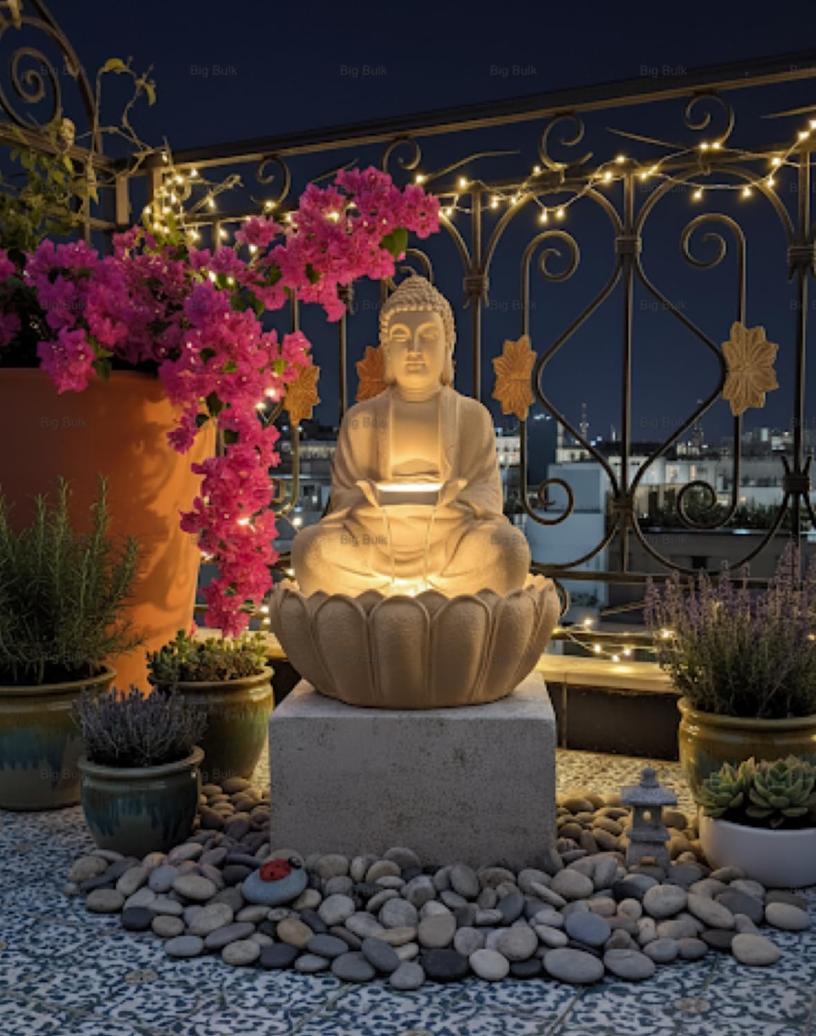 Big Bulk White Kamal/Lotus Big Indoor Fountain Outdoor Fountain with Led Lights for Home Decor and Office Decoration Or Gifting/Anniversary (Size : 65 x 65 x 90 cm) (Stone Look)-image-48