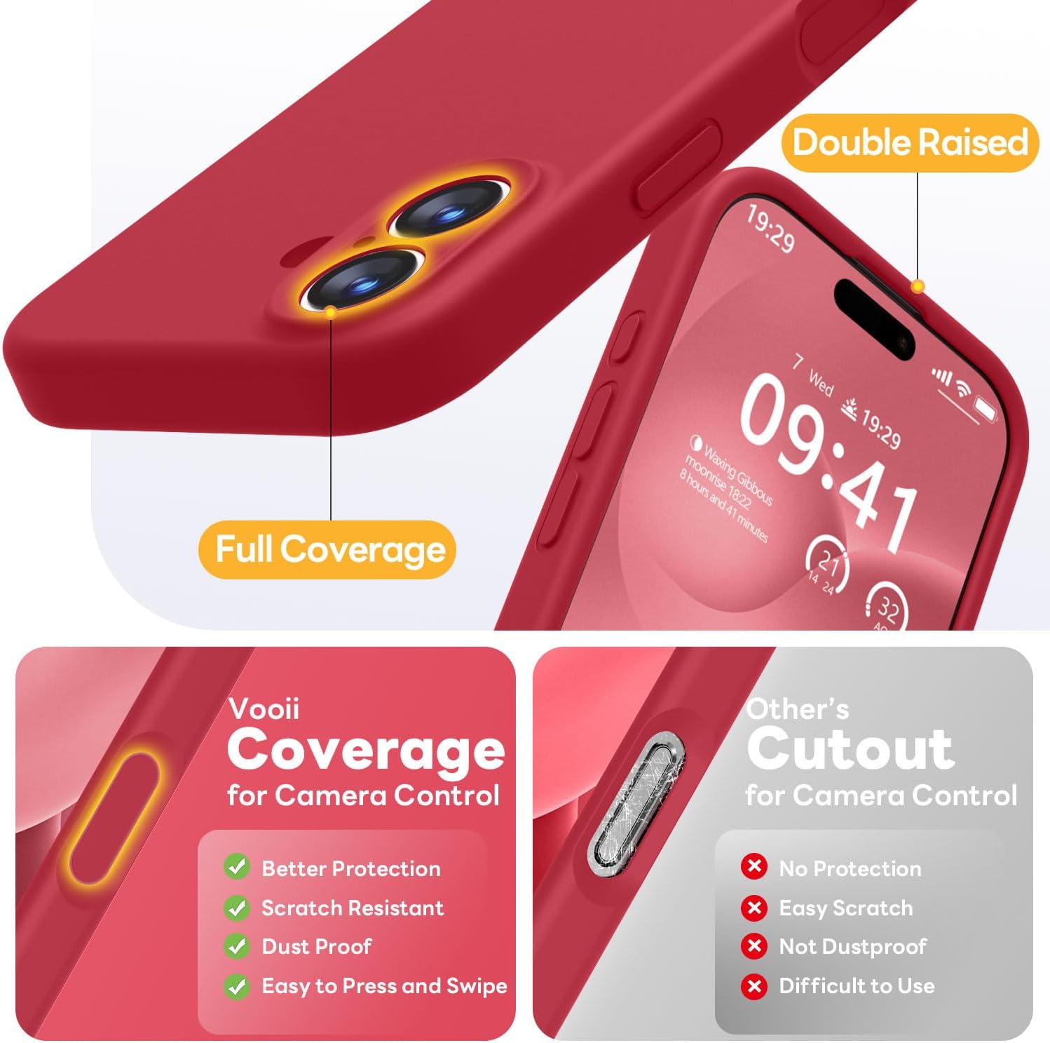 Vooii Magnetic for iPhone 17 Case, Compatible with Magsafe (Premium Liquid Silicone) (Integrated Camera Control Button) Full Body Protective Anti-Scratch Microfiber Lining 6.3, Red