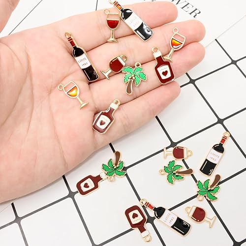 Miniatura 4 de Honbay 30 dijes esmaltados de vino tinto estilo hawaiano, para aretes, collares, pulseras, llaveros, joyería y manualidades (5 estilos), aleación,