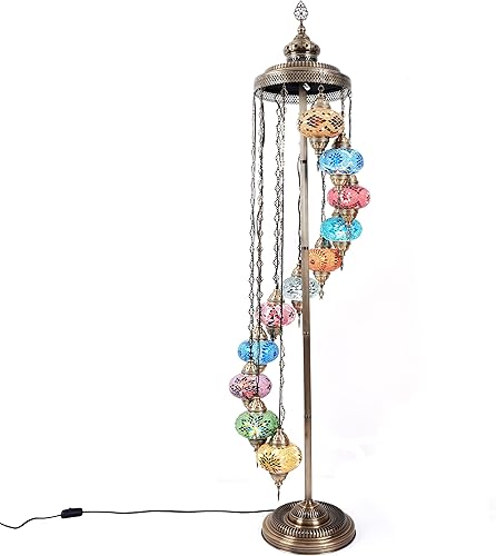 Asylove Lámpara de pie turca de 11 esferas con mosaico marroquí para sala de estar, 11 globos, 6 pies (11 esferas)