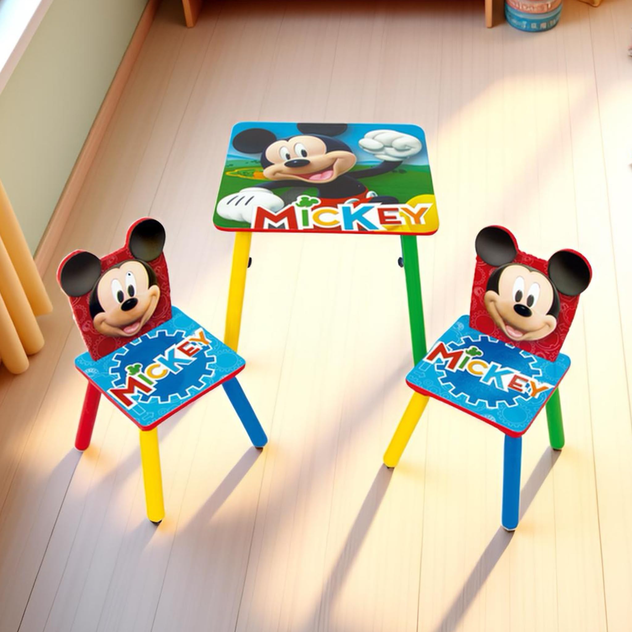 ARDITEX - Set de Mesa y 2 Sillas Infantiles de Madera - 50x50x44 cm y 26,5x26,5x50 cm - Ideal para Jugar, Pintar y Hacer Manualidades - Licencia Oficial Mickey Mouse