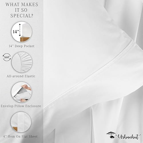 Miniatura 5 de URBANHUT Juego de sábanas 100 % algodón para cama individual (4 unidades), sábanas suaves y refrescantes de 400 hilos, suaves y satinadas, juego de