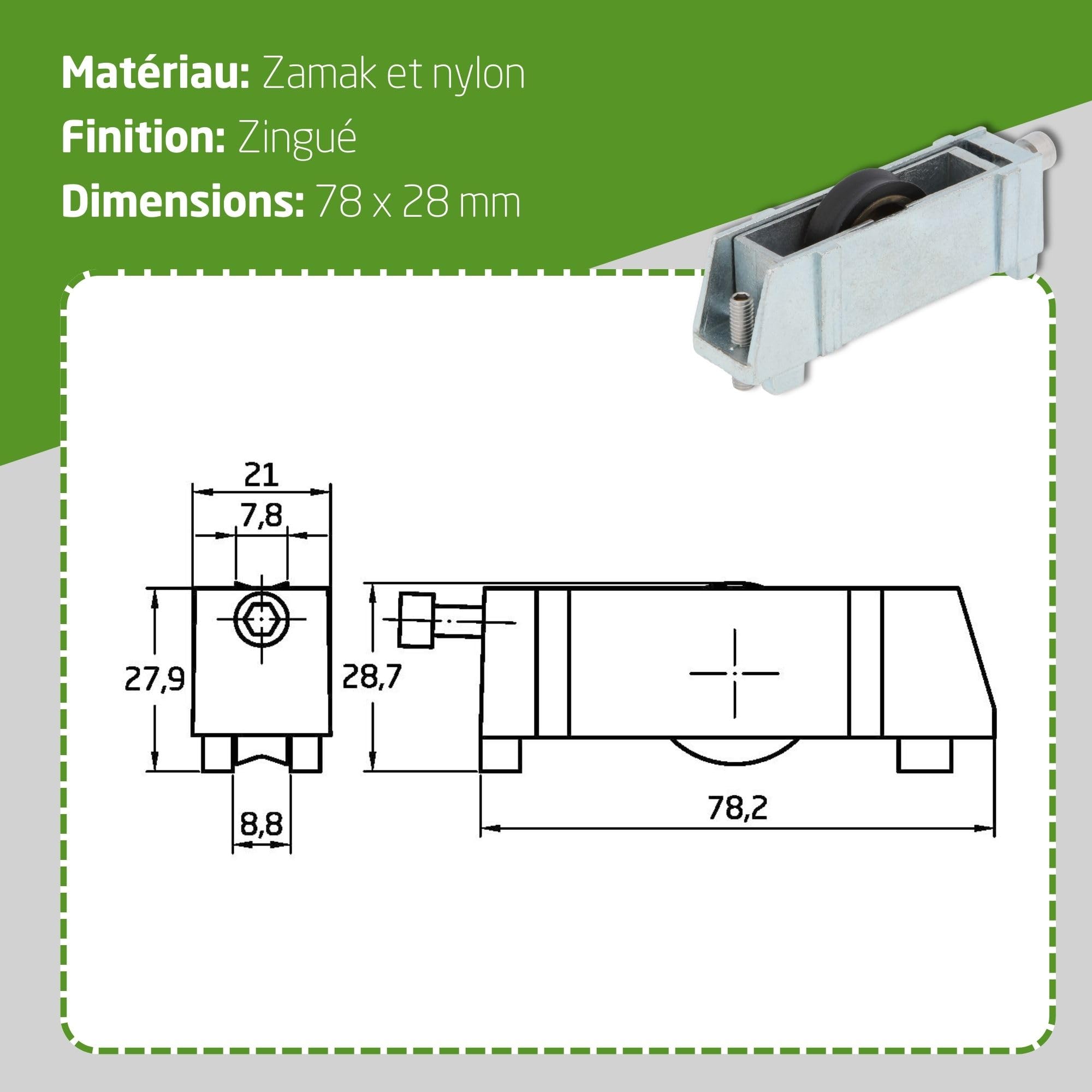 Image secondaire de Galet de Fenêtre Coulissante Amig - Lot de 2 - Réglable en Zamak Zingué