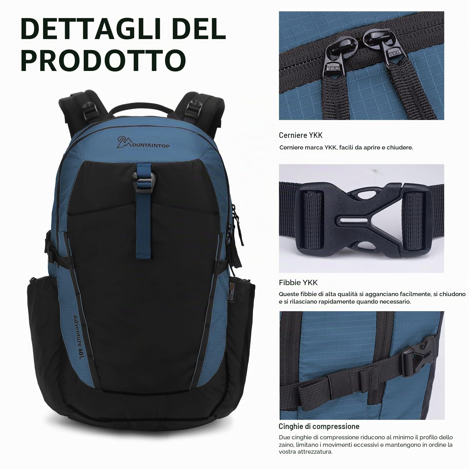 MOUNTAINTOP Zaino da trekking da uomo e da donna, 30 l/40 l, per uso quotidiano e all'aperto, escursioni di giorno e ciclismo