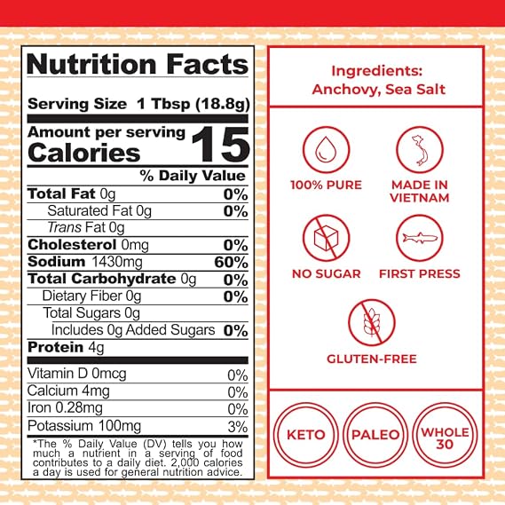 Red Boat Fish Sauce | Premium 40N fish sauce sustainably made with just two ingredients in Vietnam | Keto, Paleo, Whole 30 friendly | Gluten and sugar free with no preservatives | 25fl oz. plastic PET bottle