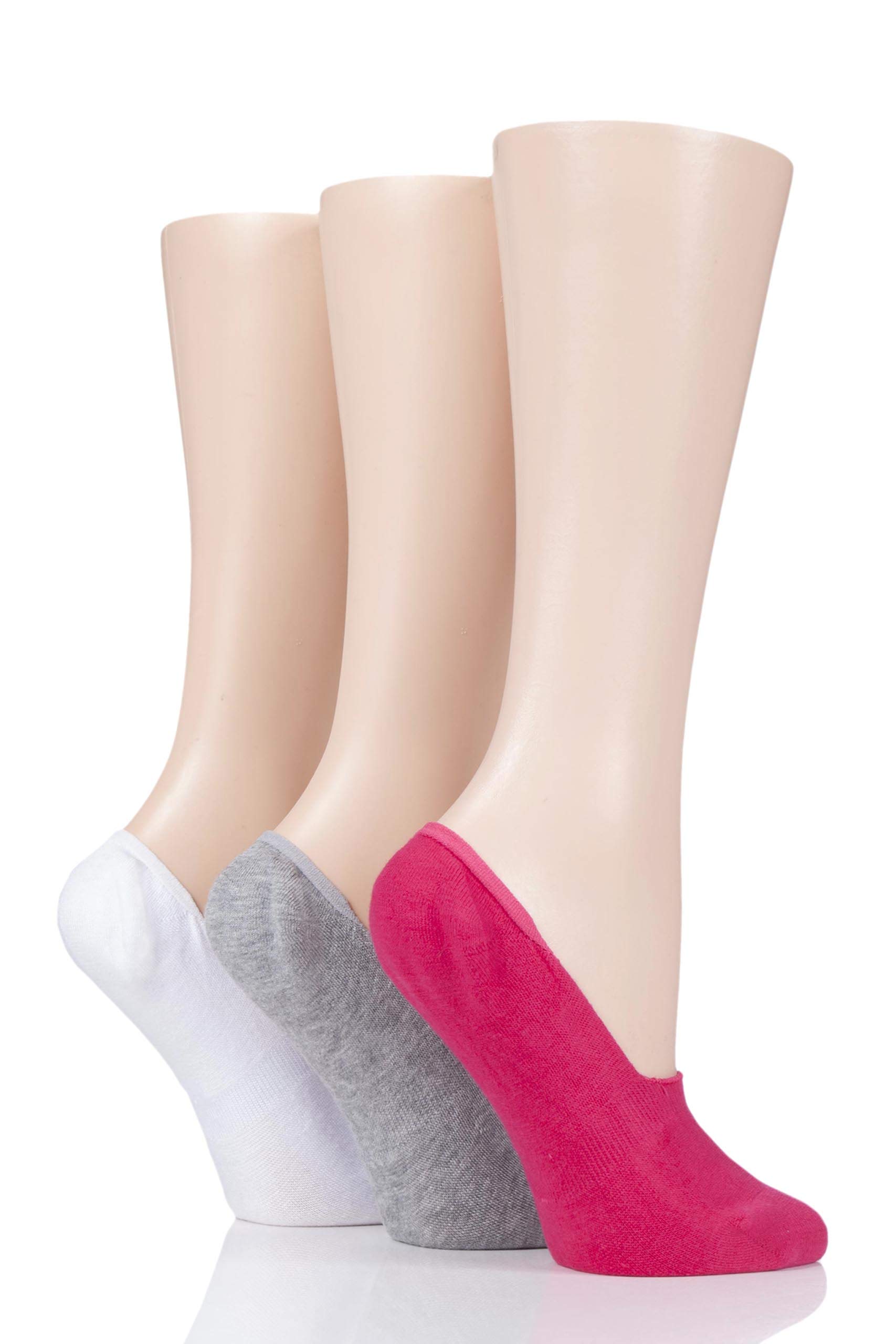 SockShop Ladies Bamboo Fine High Cut Liner Pack of 3 White/Grey/Melon 4-8