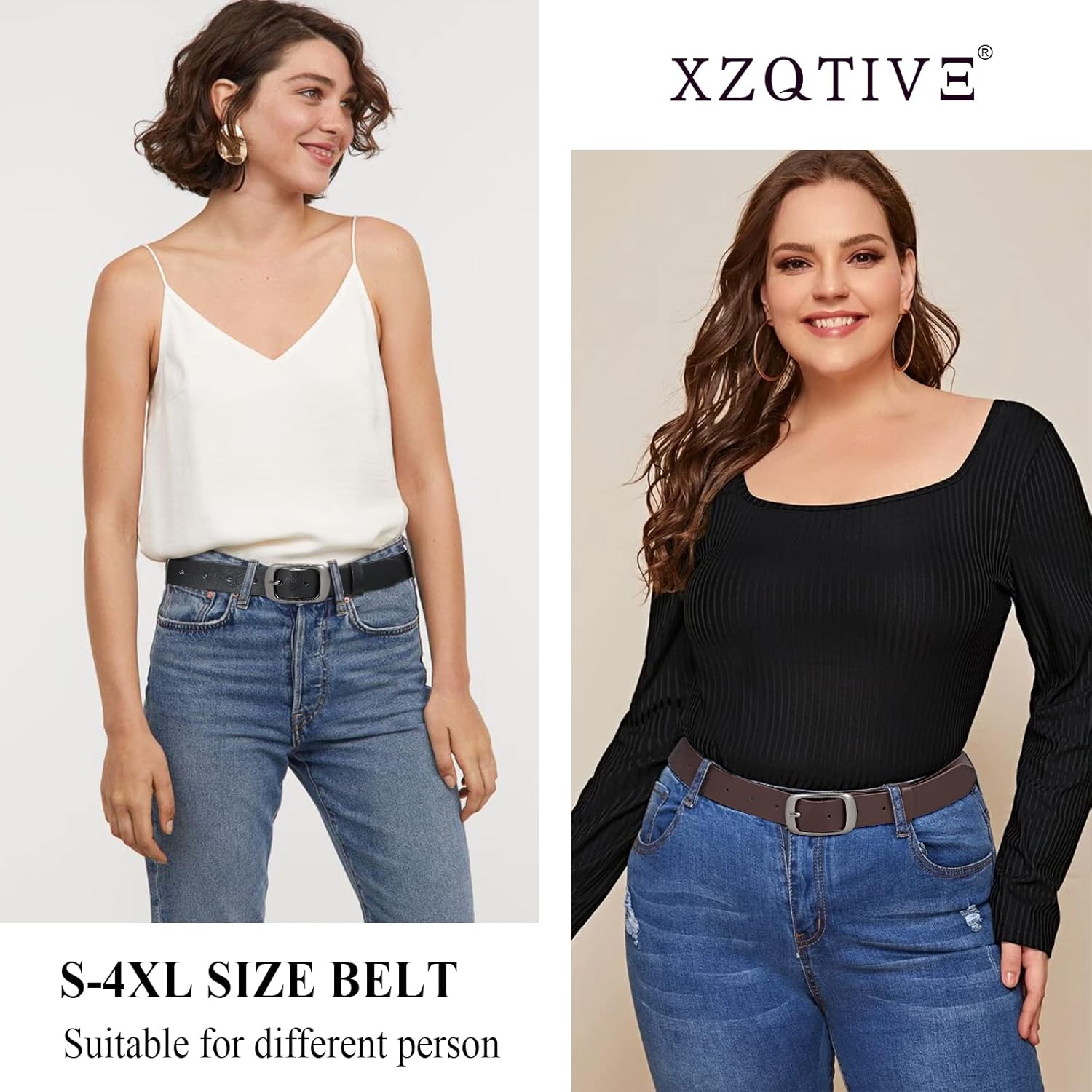 XZQTIVE 2 Pack Women Plus Size Leather Belts Fashion Cowhide Waist Belt with Solid Pin Buckle for Jeans Pants Dress - Image 7