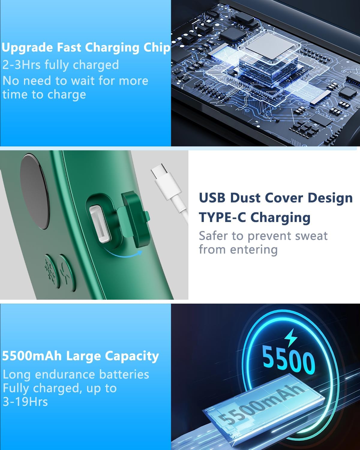 Portable Neck Fan Air Conditioner,Bladeless Personal Fans Around Neck,Battery Operated Head Face Fan Rechargeable with LED,5 Speeds Wearable Fan Neck Cooling Device Quiet Ventilateur De Cou - Image 6