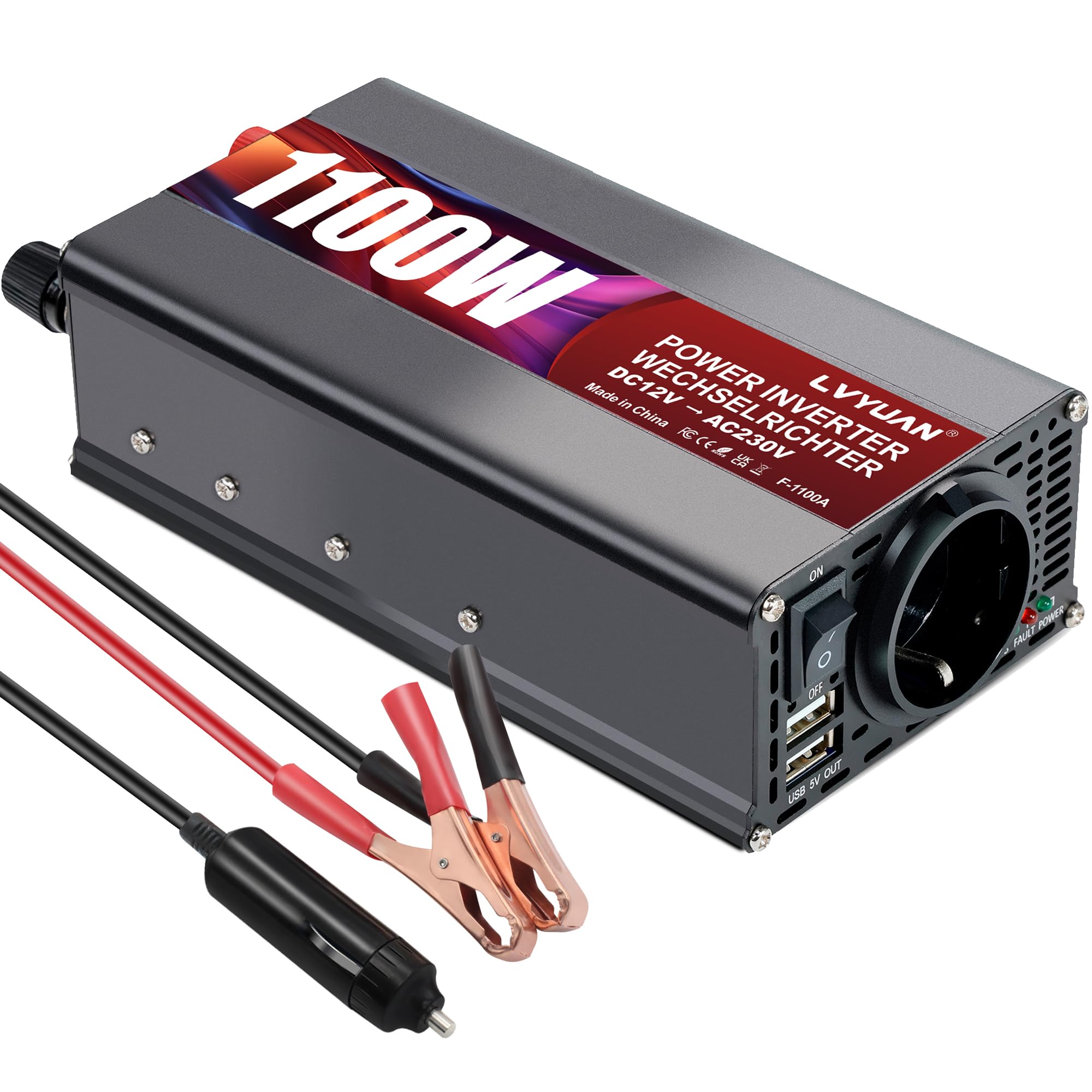 LVYUAN Convertisseur 12V 220V 1100W/ 2000W DC à AC Convertisseur de Puissance Voiture Onduleur Inverter Transformateur avec 2 Ports USB