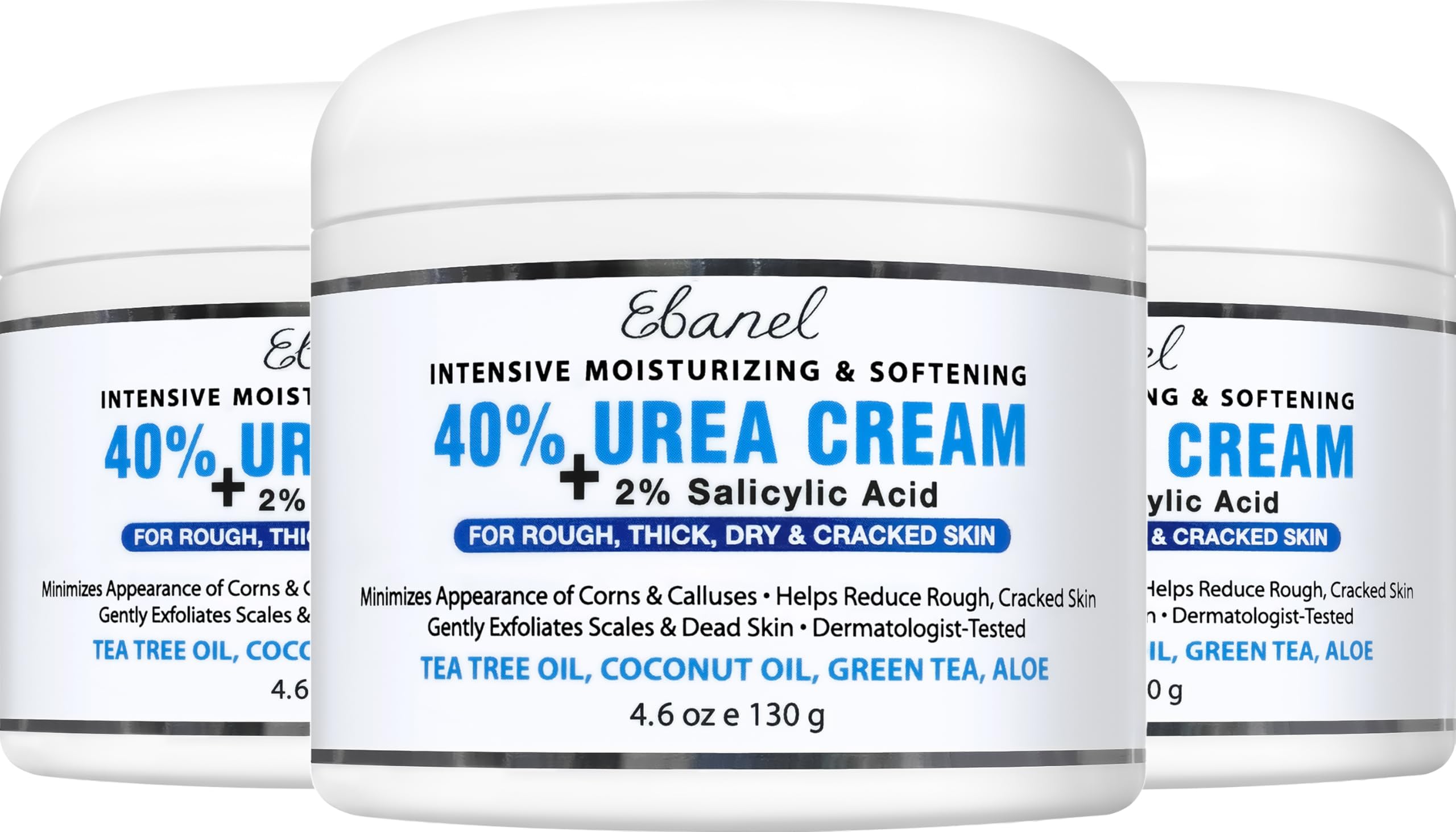 Urea Cream 40% plus Salicylic Acid 2%, Foot Cream for Dry Cracked Heels Feet Knees Elbows Hands, Foot Dead Skin Cuticle Callus Remover Toenail Softener, Keratolytic Skin Barrier Repair, 3-Pack