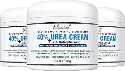Ebanel Urea Cream 40% plus Salicylic Acid 2%, Foot Cream for Dry Cracked Heels Feet Knees Elbows Hands, Foot Dead Skin Cuticle Callus Remover Toenail Softener, Keratolytic Skin Barrier Repair, 3-Pack