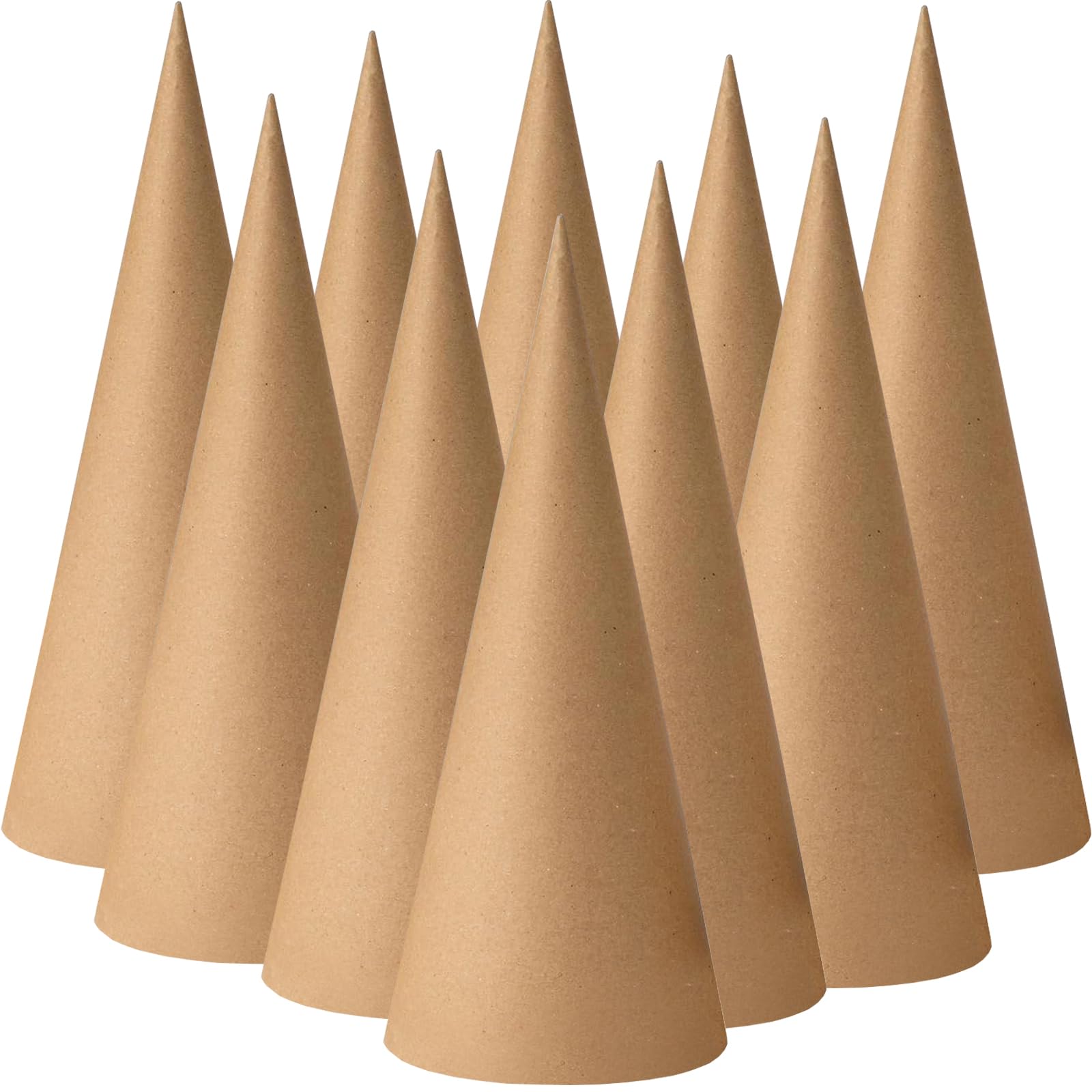Lot de 10 cônes en papier mâché à fond ouvert - 35,1 x 12,7 cm - Cônes en carton extra épais pour nains de Noël, décoration d'arbre de Noël, loisirs créatifs