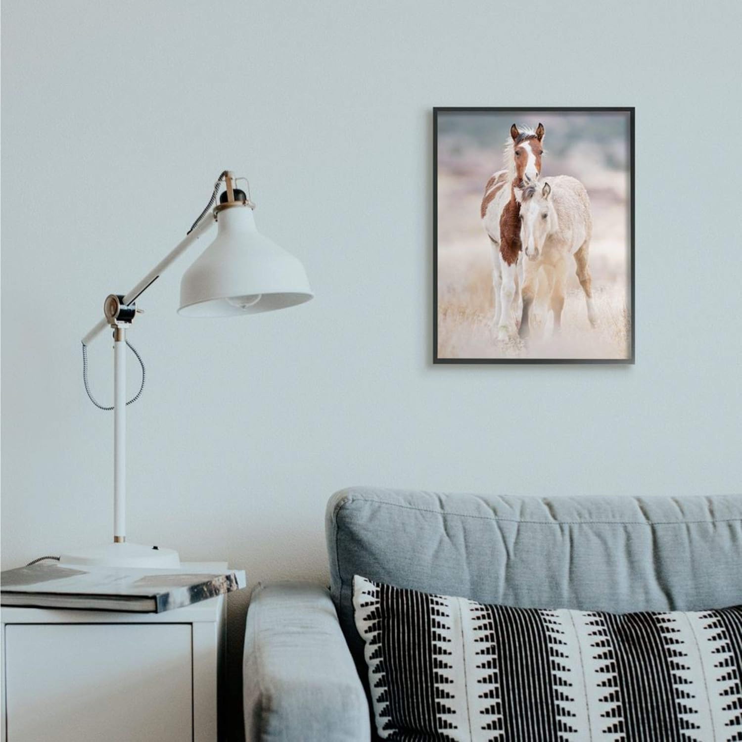 Stupell Industries Calm Horses in Muted Beige Meadow Photograph PHBurchett Black Framed Wall Art, 16 x 20