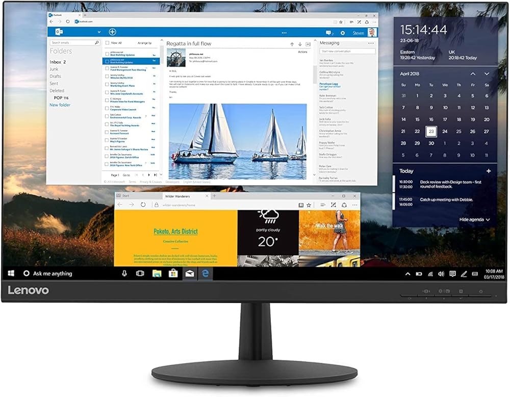 Lenovo L24q-30 23.8-inch QHD (2560 x 1440) LED Backlit IPS Monitor, FreeSync, Widescreen, 3-Side Narrow Bezels, 75Hz, 4ms, HDMI, DP, Title, VESA Mount - View 1