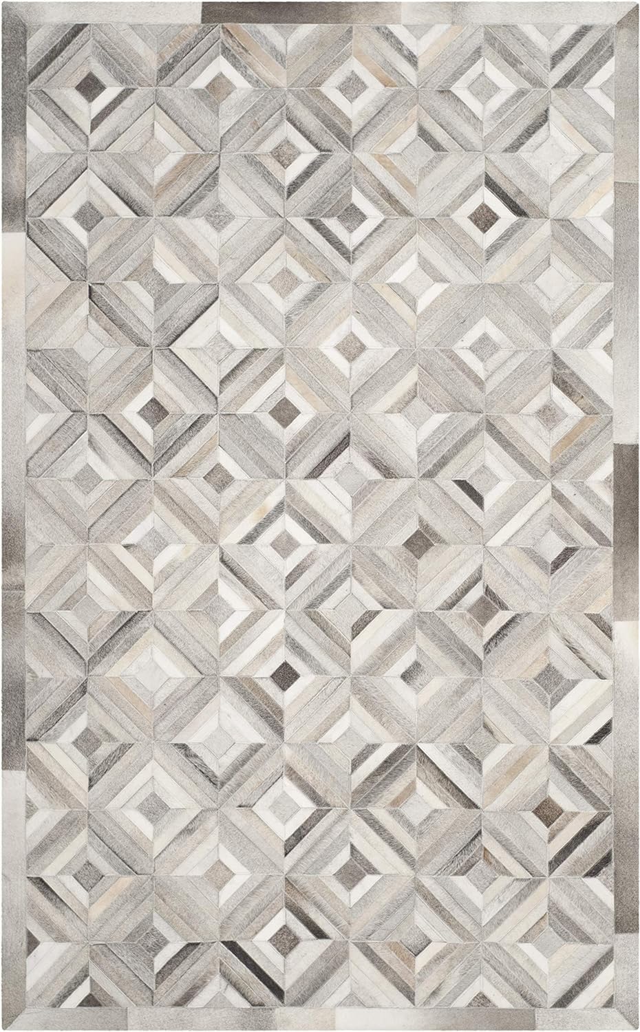 Modern Geometric Area Rug Premium | Cowhide Leather Diamond Design Area Rug | Soft Natural Cowhide Leather Carpet (Grey Sliver_9.9X14 ft)