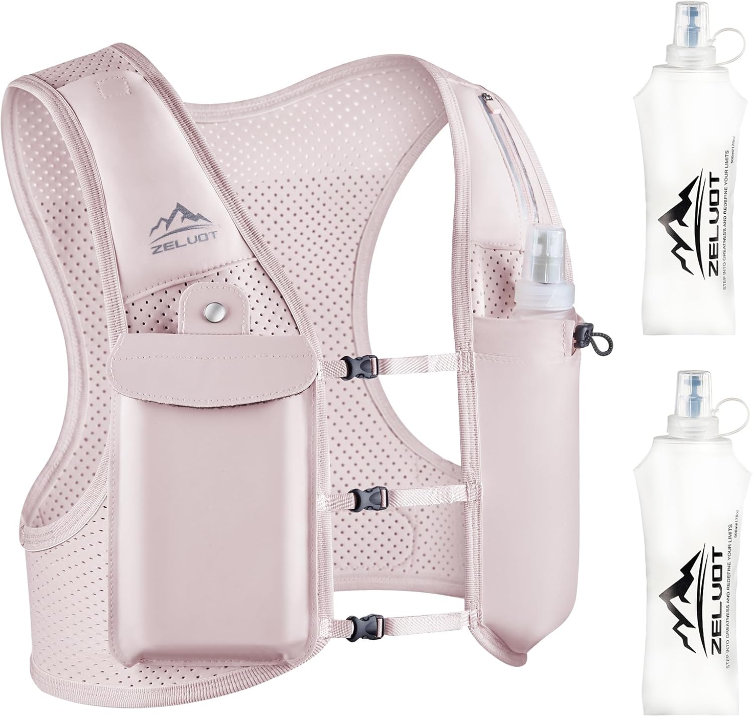 Running Vest for Women Men, USA Original Patent, Adjustable Chest Straps Running Hydration Vest with Dual 500ml Soft Flask, Breathable Reflective Hydration Backpack for Hiking