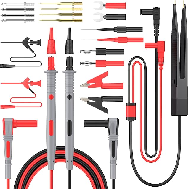 Proster Multi Test Leads Kit 21 in-1 Electrical Multimeter Test Lead With Alligator Clips Test Probe Spring Grabber Banana Plug Volt Meter Leads for Voltage Circuit Tester