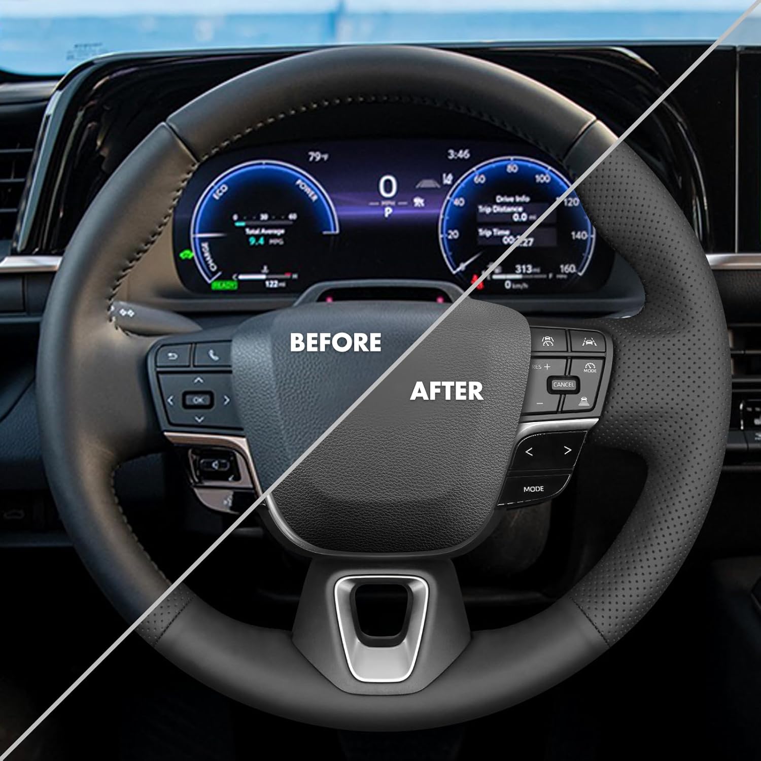 MEWANT Custom Hand-Stitched Steering Wheel Cover Fit for Toyota 2025 Camry LE Leather Steering Wheel Wrap DIY Hand Sewn Interior Accessories