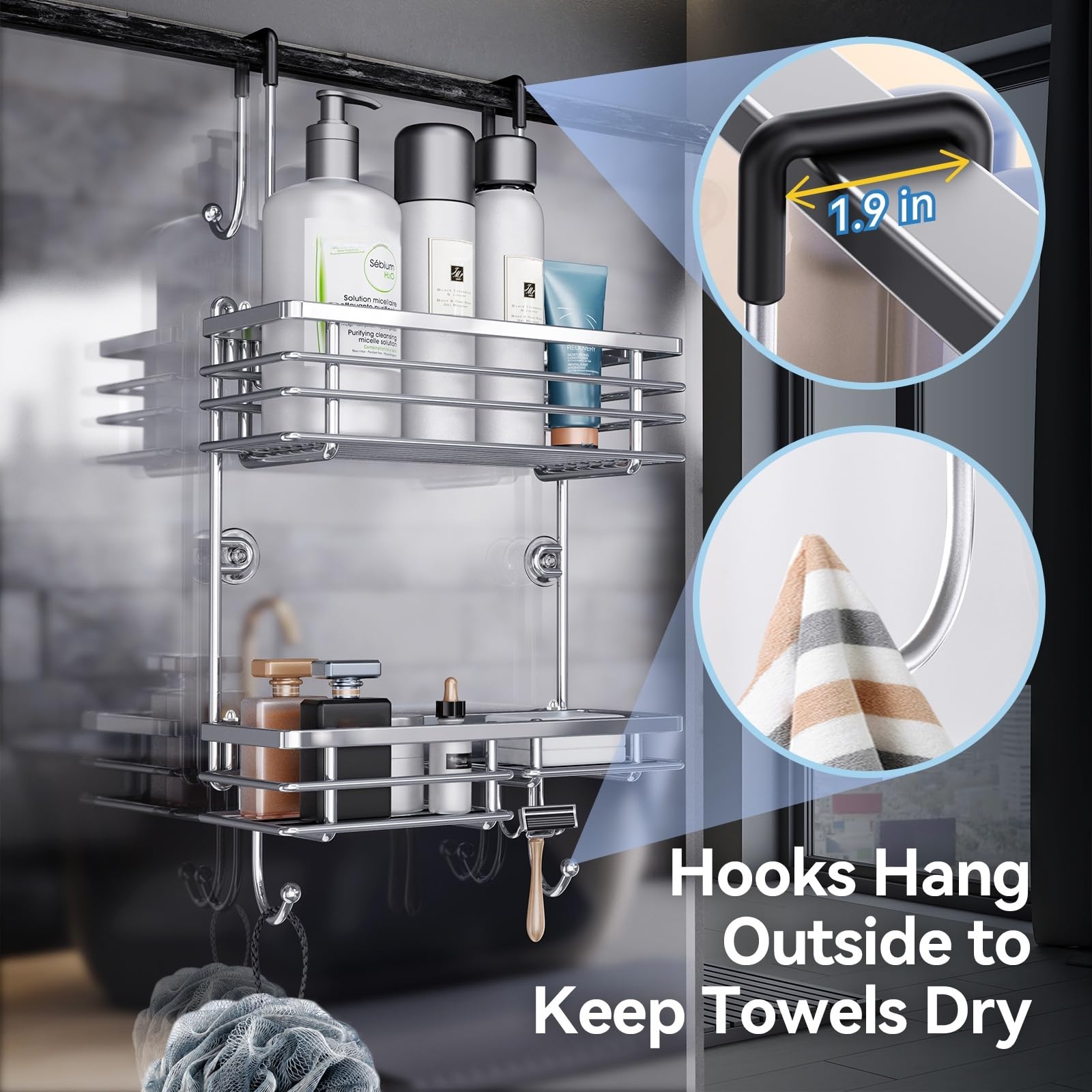 Amazon｜Gaseawolf ドア掛けシャワーキャディ ステンレススチール 吊り