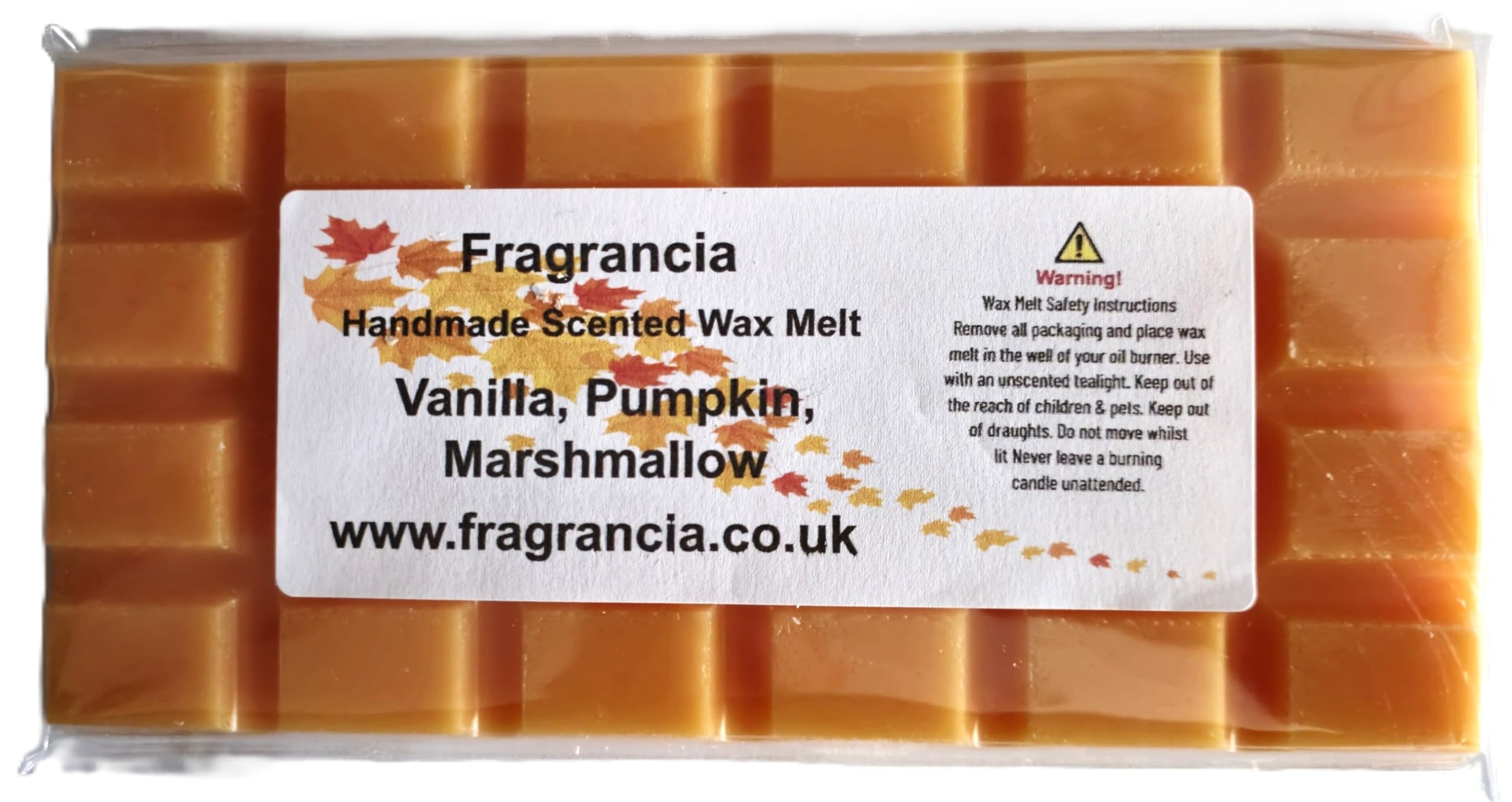 Fragrancia Orange A Single Handmade Highly Scented 85G Wax Melt Bar (Vanilla, Pumpkin, Marshmallow)