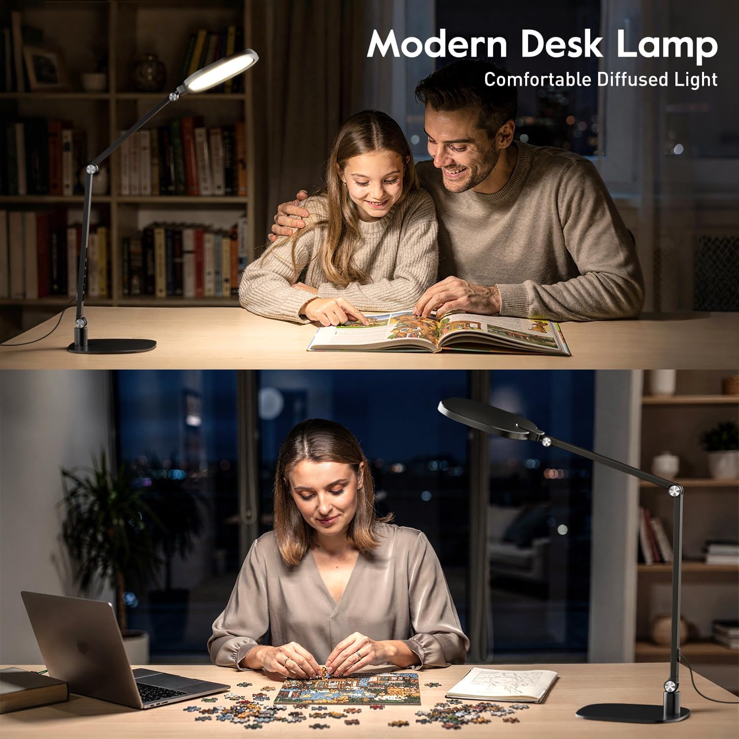 LED Desk Lamp for Home Office – Professional Eye-Caring Soft Diffused Light, Dimmable Desk Lamp with Adjustable Metal Swing Arm, Memory & Timer, Modern Anti-Glare Table Lamp