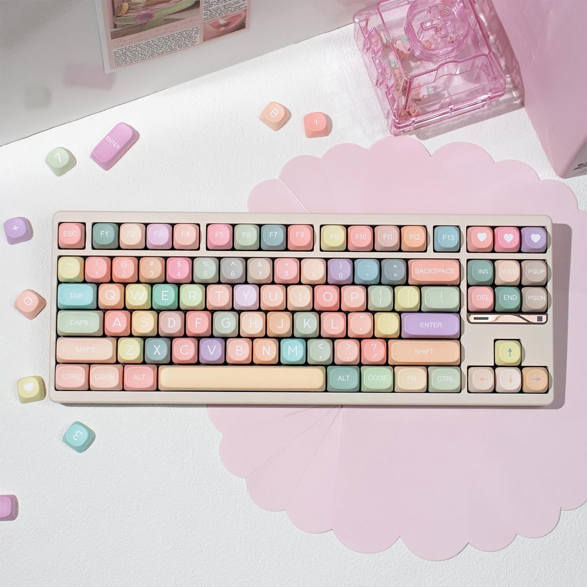 MOA Profile Keycaps,PBT Rainbow Candy Keycaps, 127 Keys Dye-Sublimation Cute Custom Keycap Set with Keycap Puller for Cherry Gateron MX Swithes Mechanical Keyboards
