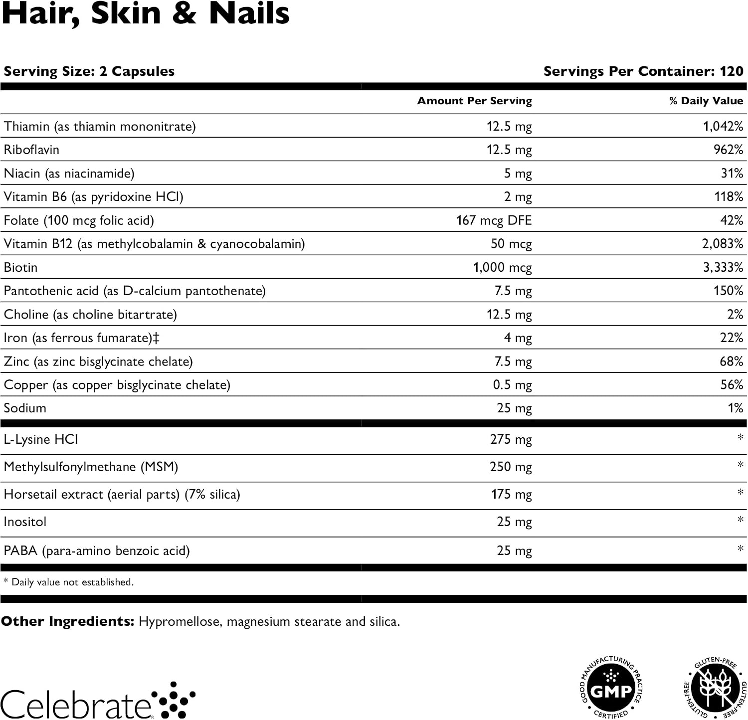 Celebrate Vitamins Hair, Skin and Nails - 120 Capsules