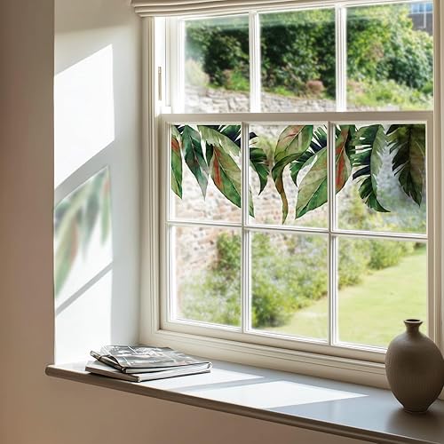 Miniatura 2 de Flortlias - Adhesivos florales para ventana con hojas verdes para decorar puertas de vidrio, hojas tropicales de plátano