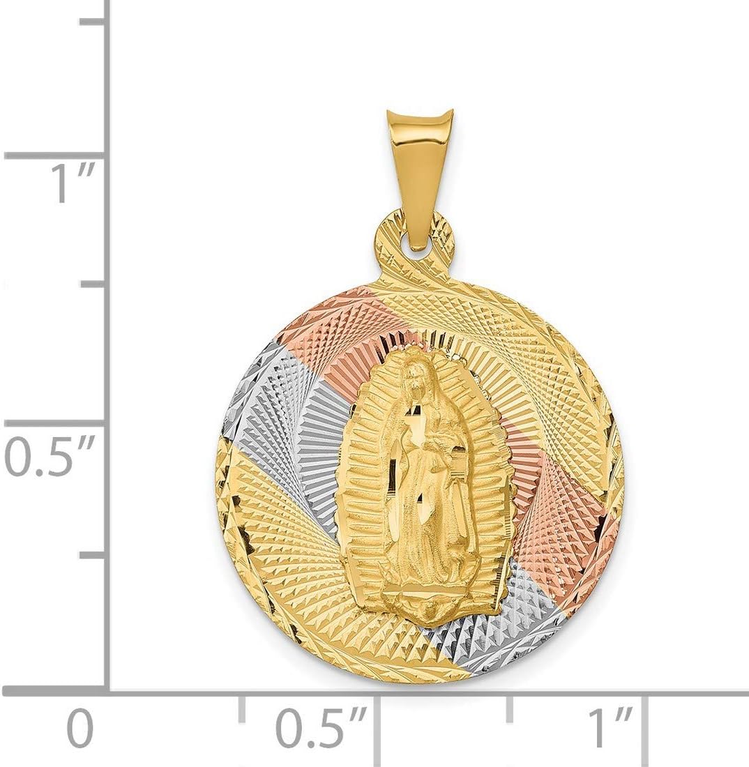 Polished Our Lady of Guadalupe Round Pendant in Real 14k Tri-Color Gold - Image 3
