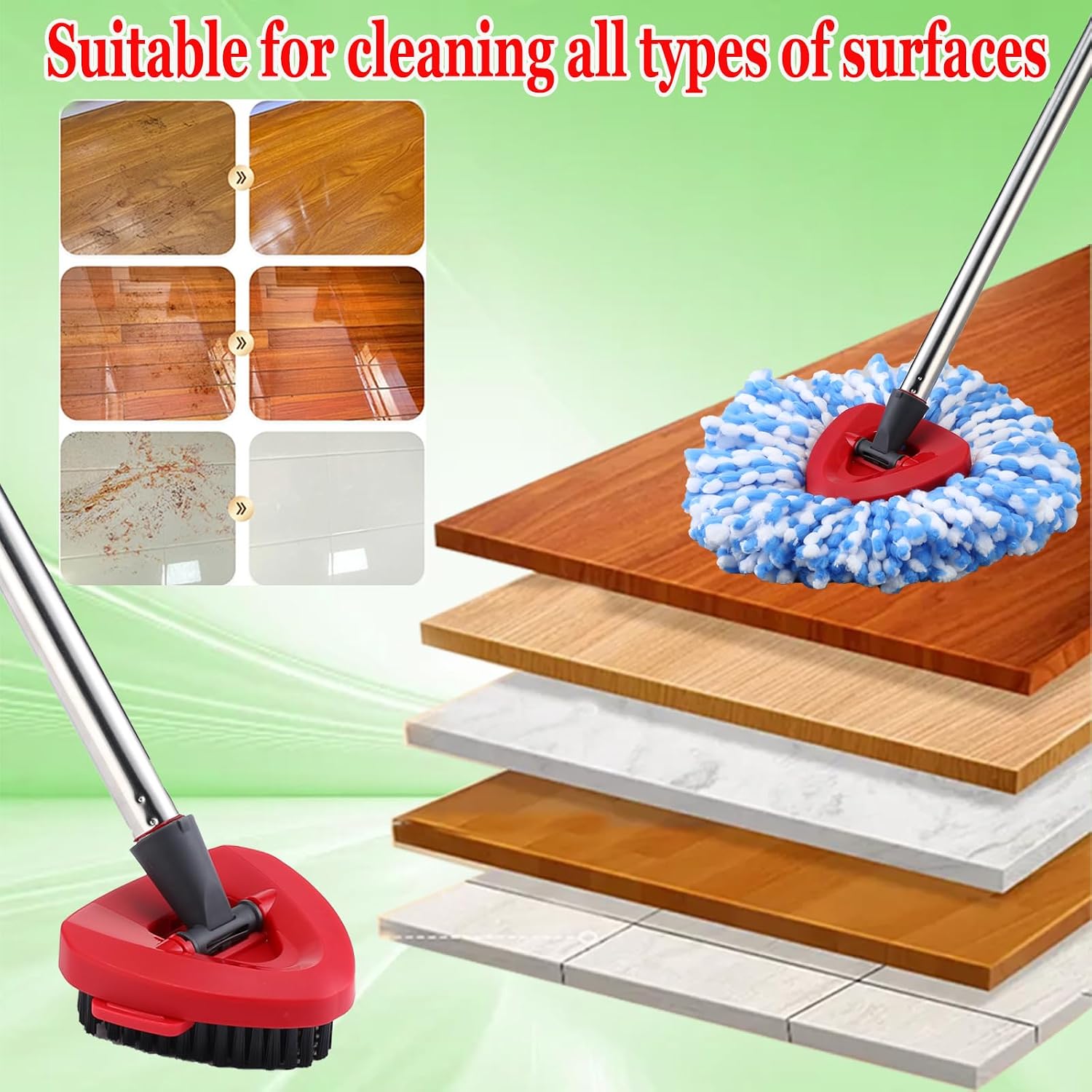 RinseClean Spin Mop Heads Replacement Scrubber Mop Brush Compatible with O Cedar RinseClean 2 Tank System, Mircofiber Head Refills and Scrub Brush for O Cedar Rinse Clean Spin Mops