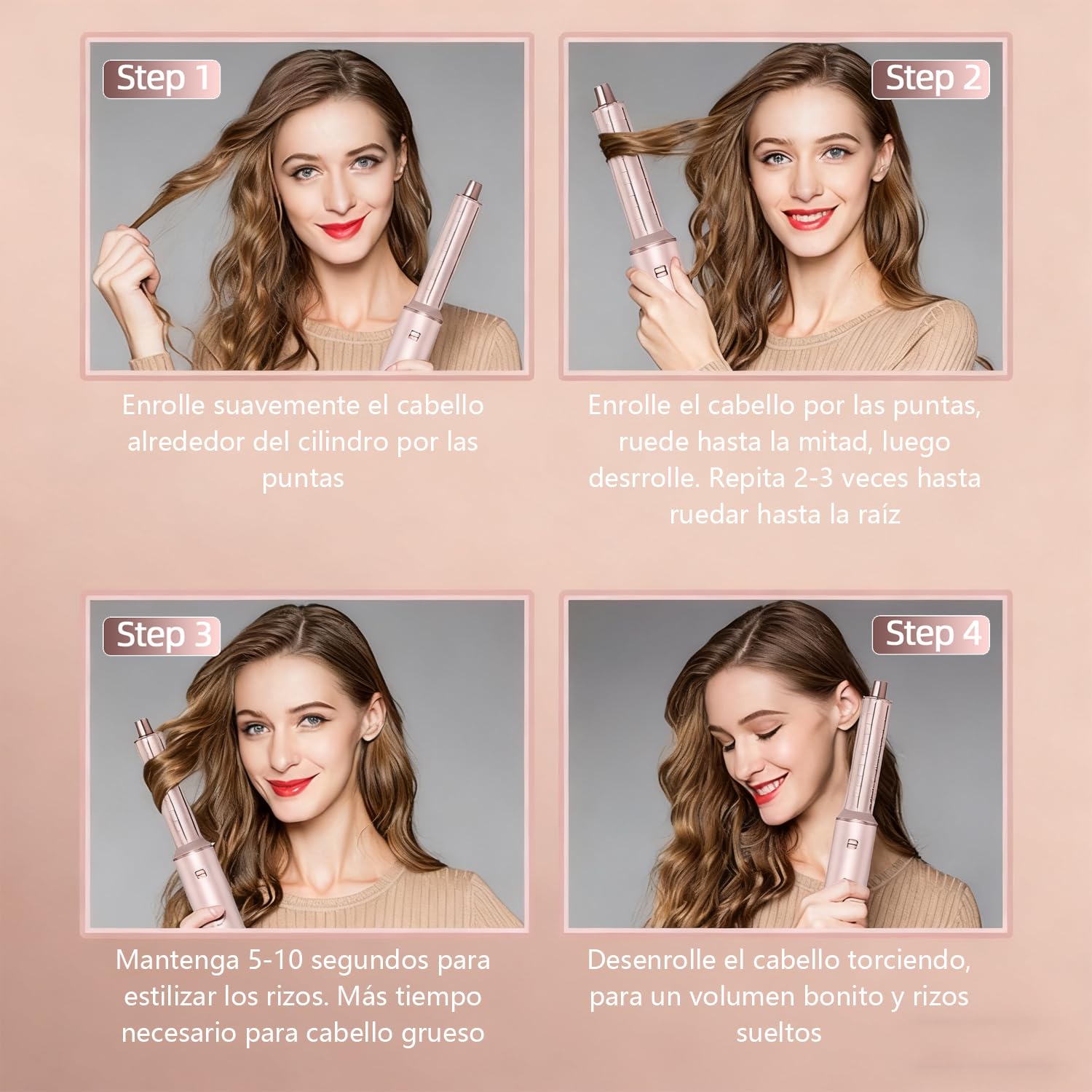 Dryhsip Cepillo Secador, Cepillo de Aire Caliente 5 en 1, Secador y Moldeador con Cabezales Desmontables (Rizador, Voluminizador, Alisador, Rizador), Viaje Ligeros para Mujeres (Pink)