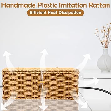 Cable Management Box, Handmade Imitation Rattan Cable Tidy Box
