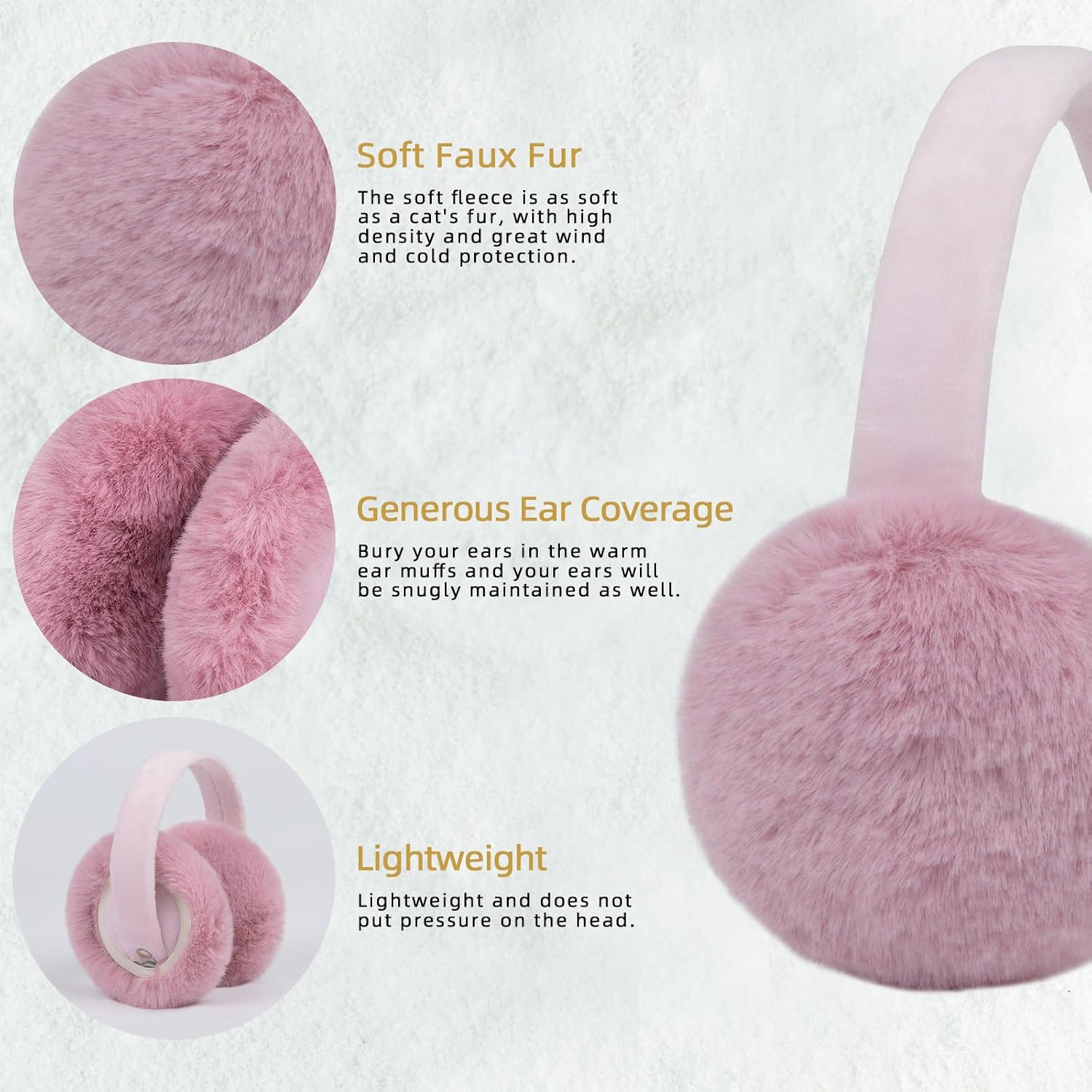 Ear Muffs For Winter Foldable Ear Warmers For Women-Men's Earmuffs For Outdoor Skiing And running,Behind the Head Earmuffs Adjustable Pink