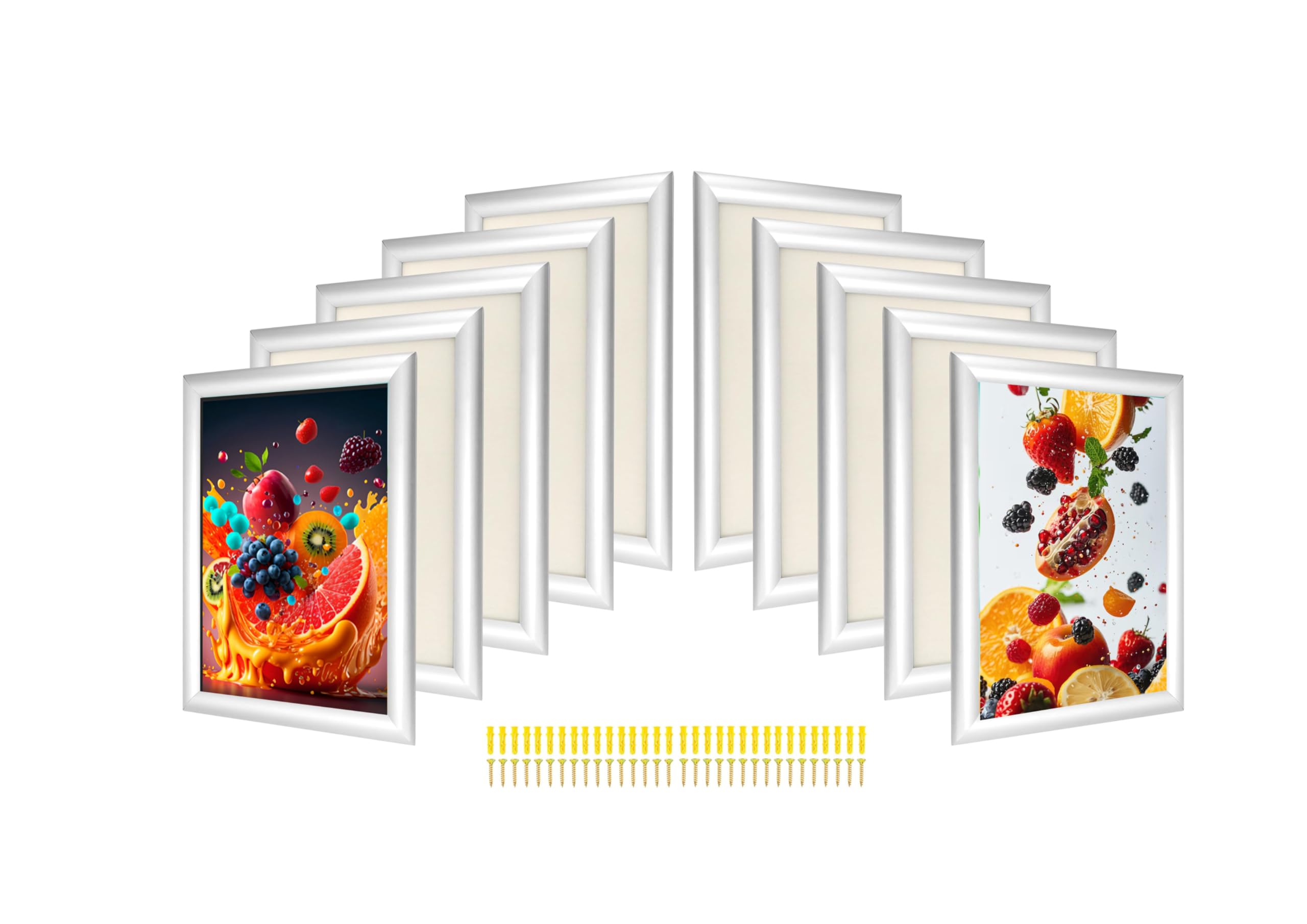 Cornice a scatto formato A4, confezione da 10 pezzi, cornice in alluminio argentato con profilo da 25 mm con copertura antiriflesso, facile apertura frontale, supporto per poster, certificati, foto o