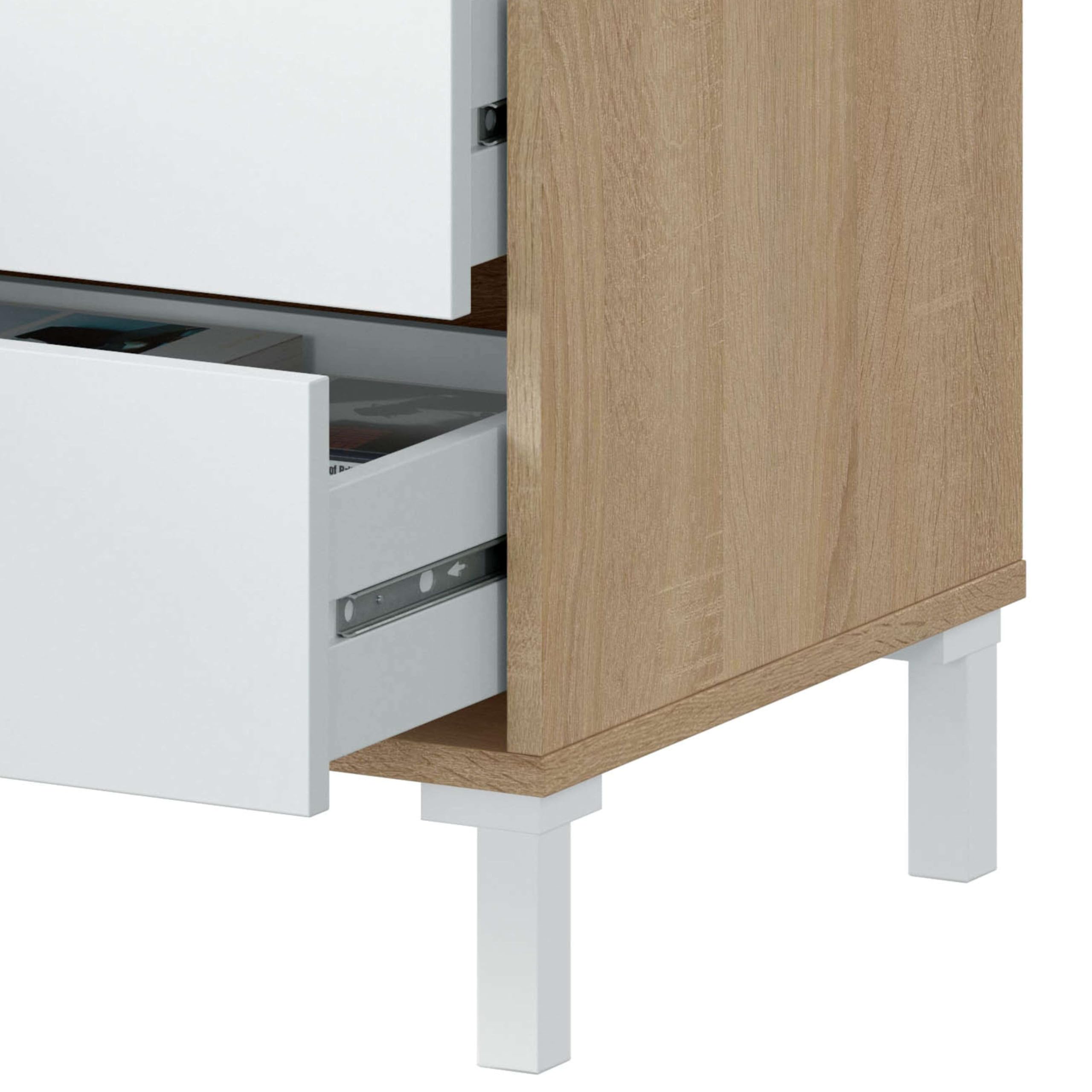 Habitdesign Brooklyn TV-Möbel, Wohnzimmer, Esszimmer, Melamin, idealer Organizer für moderne Räume, kanadische Eiche und Artik-Weiß, 130 cm