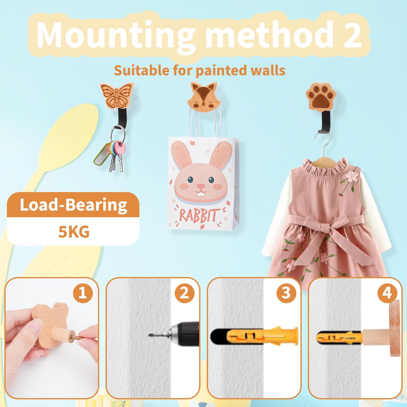 Lot de 9 Porte Manteau Enfant, Patere Murale Bois Animaux, Crochet Porte Manteau Enfant Mural, Patère Murale Adhésive sans Percage pour Chambre d'Enfant,Salle de Bain,Crèche(A)