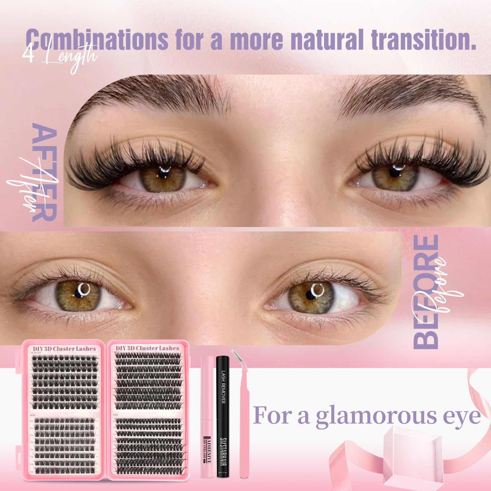 Sixstarhair Eyelashes Individual Kit Wispy Cluster Lashes with Lash Glue and Remover, Tweezers, Natural Individual Lashes Kit 448Pcs DIY Eyelash Extension Kit 4 Styles Lash Clusters Book 10-16mm — view 5
